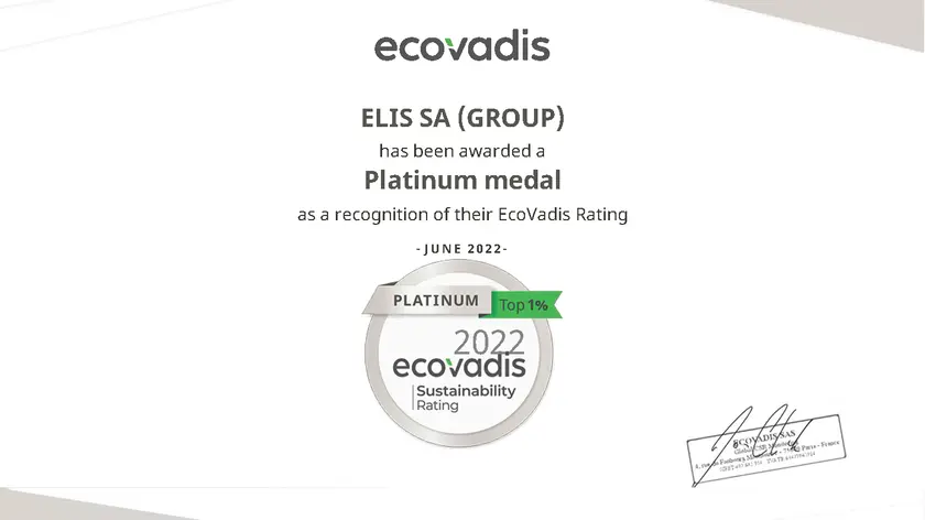  Bizonyítvány EcoVadis Elis 2022